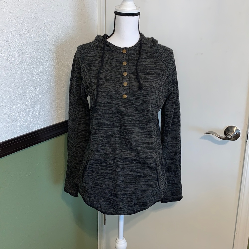 Women’s button collar drawstring sweatshirt pullover hoodie